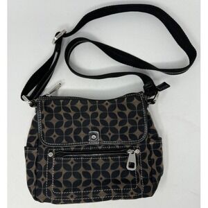 FOSSIL Signature Crossbody Bag Canvas Medium Pockets Black Brown Purse Y2k 90s‎